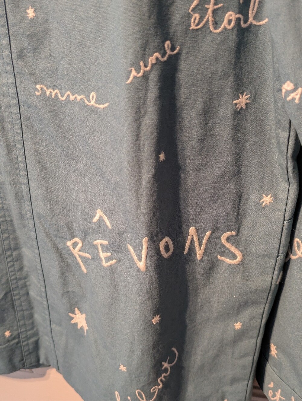 S Sézane x Pangea Will Chore Jacket Embroidery Written Out - Picture 7 of 15